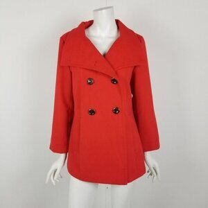 Calvin Klein Womens Size 6 Red Double Breasted Pea Coat Jacket Shawl Collar